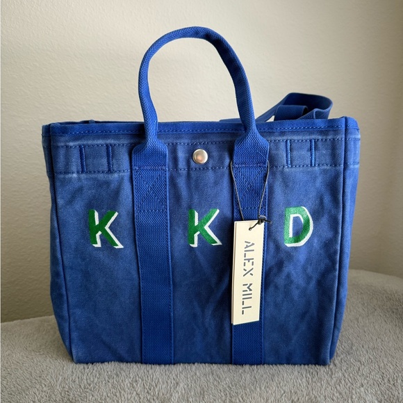 Alex Mill Handbags - Alex Mill Cobalt Blue Canvas Tote with Green and White initials